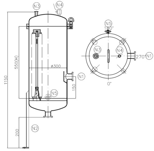 Tekening filterhuis 10-20''kaarsenfilter RVS Technische tekening Filterhuis Standaard Tholen